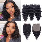 Pacotes de cabelo + Fecho FQ Deep Wave Brazilian 10A 50g/pacote