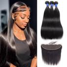 Pacotes de cabelo + Frontais 10A em linha reta 24cm 26cm 28cm + 50cm