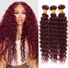 Pacotes de cabelo humano 99j Burgundy, pacotes Deep Wave 3, 12-34 polegadas