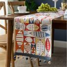 Padrão de peixe Table Runner com borlas, miçangas, 180x35cm, poliéster