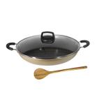 Paella Tacho N32 Antiaderente com Tampa Vidro Colher Nude