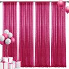Painéis de cortinas de fundo de lantejoulas Pufogu Fuchsia 61 cm x 244 cm