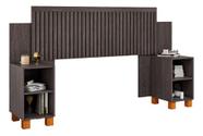 Painel Cabeceira Modular Expansível Ripado Para Casal E Queen Com Mesas De Apoio Clean -