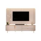 Painel com Bancada 241cm Avatar com Detalhes Dourados e LED para TV Até 75 Off White G18 - Gran Belo