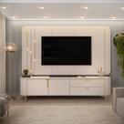 Painel com Bancada 241cm Avatar com LED e Detalhes Dourados para TV Até 75 Off White G18 - Gran Belo