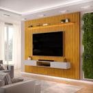 Painel com Bancada para TV até 75 Polegadas Ripado com LED DJ Móveis Trento 275 Cedro Bali