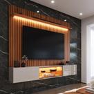 Painel com Rack Milano para TV até 70” com LED, Nicho Iluminado e Portas Basculantes