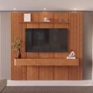 Painel com Rack para TV até 75 Polegadas 3 Gavetas 234cmx250cm Ripado 100% MDF Apolo