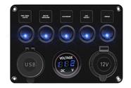Painel Comando 5 Botoes Interruptor Digital Usb 12v 24 Azul