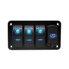 Painel de Comando 3 Funções Tomada USB Dupla LED Azul 12-24V