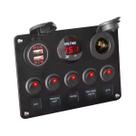 Painel De Comando 5 Botões USB Acendedor Voltímetro Vermelho