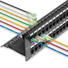 Painel de conexão Sokqovt 48 portas Cat6 10G Ethernet 2U para montagem em rack
