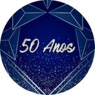 Painel De Festa Redondo 1,50x1,50 - Azul Geométrico Prateado 50 Anos 070
