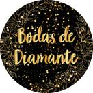 Painel De Festa Redondo 1,50x1,50 - Bodas de Diamante Folhagens Efeito Brilhos 019