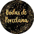 Painel De Festa Redondo 1,50x1,50 - Bodas de Porcelana Folhagens Efeito Brilhos 016