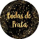 Painel De Festa Redondo 1,50x1,50 - Bodas de Prata Folhagens Efeito Brilhos 015