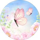 Painel De Festa Redondo 1,50x1,50 - Borboleta com Flor Azul e Rosa 046