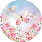 Painel De Festa Redondo 1,50x1,50 - Borboletas Bege e Rosa Candy 020