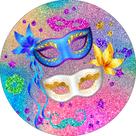 Painel De Festa Redondo 1,50x1,50 - Carnaval Efeito Glitter Colorido Mascaras 016