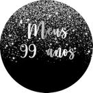 Painel De Festa Redondo 1,50x1,50 - Efeito Glitter Prata Caindo Meus 99 Anos 072 Painel De Festa Redondo 1,50x1,50 - Efeito Glitter Prata Caindo Meus 99 Anos 072