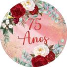 Painel De Festa Redondo 1,50x1,50 - Efeito Mármore Floral 75 Anos 224
