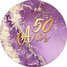 Painel De Festa Redondo 1,50x1,50 - Efeito Mármore Roxo com Dourado 50 Anos 190