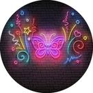 Painel De Festa Redondo 1,50x1,50 - Efeito Neon Party Borboleta 016 Painel De Festa Redondo 1,50x1,50 - Efeito Neon Party Borboleta 016