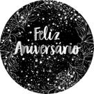Painel De Festa Redondo 1,50x1,50 - Fundo Preto Folhagens Efeito Brilhos Feliz Aniversário Prateado 094