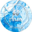Painel De Festa Redondo 1,50x1,50 - Idade Efeito Marmorizado Azul Com Prata 60 Anos 083