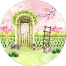 Painel De Festa Redondo 1,50x1,50 -Jardim Aquarela com Arco 003