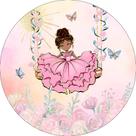 Painel De Festa Redondo 1,50x1,50 - Jardim Com Princesa no Balanço 038