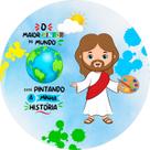 Painel De Festa Redondo 1,50x1,50 - Jesus Maior Pintor do Mundo Céu 016