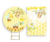 Painel De Festa Redondo 1,50x1,50 + Painel Vertical 1,50x2,20 - Abelhinha Colmeia e Flores 001