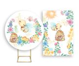 Painel De Festa Redondo 1,50x1,50 + Painel Vertical 1,50x2,20 - Abelhinha Floral Cute 002