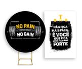 Painel De Festa Redondo 1,50x1,50 + Painel Vertical 1,50x2,20 - Academia Preto No Pain No Gain 004 Painel De Festa Redondo 1,50x1,50 + Painel Vertical 1,50x2,20 - Academia Preto No Pain No Gain 004