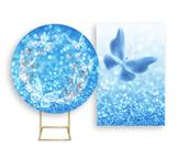 Painel De Festa Redondo 1,50x1,50 + Painel Vertical 1,50x2,20 - Borboleta Brilhante Efeito Glitter Azul 003 Painel De Festa Redondo 1,50x1,50 + Painel Vertical 1,50x2,20 - Borboleta Brilhante Efeito Glitter Azul 003