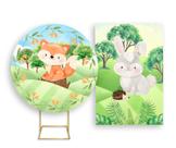 Painel De Festa Redondo 1,50x1,50 + Painel Vertical 1,50x2,20 - Bosque Raposinha 001
