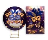 Painel De Festa Redondo 1,50x1,50 + Painel Vertical 1,50x2,20 - Carnaval Chique Azul com Dourado 005