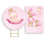 Painel De Festa Redondo 1,50x1,50 + Painel Vertical 1,50x2,20 - Chá de Bebê Menina Rosa Love 004