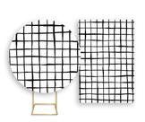 Painel De Festa Redondo 1,50x1,50 + Painel Vertical 1,50x2,20 - Estampa Grid Quadriculado Preto 045 Painel De Festa Redondo 1,50x1,50 + Painel Vertical 1,50x2,20 - Estampa Grid Quadriculado Preto 045