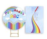 Painel De Festa Redondo 1,50x1,50 + Painel Vertical 1,50x2,20 - Formatura ABC Colorido 001 Painel De Festa Redondo 1,50x1,50 + Painel Vertical 1,50x2,20 - Formatura ABC Colorido 001