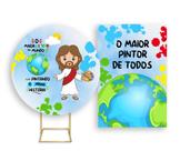 Painel De Festa Redondo 1,50x1,50 + Painel Vertical 1,50x2,20 - Jesus Maior Pintor do Mundo 003