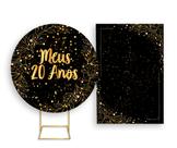 Painel De Festa Redondo 1,50x1,50 + Painel Vertical 1,50x2,20 - Meus 20 Anos Dourado 022