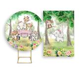 Painel De Festa Redondo 1,50x1,50 + Painel Vertical 1,50x2,20 - Passeio no Safari Rosa 017 Painel De Festa Redondo 1,50x1,50 + Painel Vertical 1,50x2,20 - Passeio no Safari Rosa 017