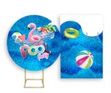 Painel De Festa Redondo 1,50x1,50 + Painel Vertical 1,50x2,20 - Pool Party Piscina Flamingo 001