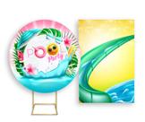Painel De Festa Redondo 1,50x1,50 + Painel Vertical 1,50x2,20 - Pool Party Piscina Rosa Verão 002