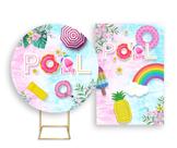 Painel De Festa Redondo 1,50x1,50 + Painel Vertical 1,50x2,20 - Pool Party Rosa e Azul Maio 003