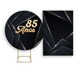 Painel De Festa Redondo 1,50x1,50 + Painel Vertical 1,50x2,20 - Preto e Dourado 85 Anos 084