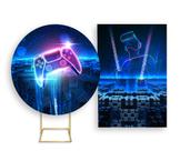 Painel De Festa Redondo 1,50x1,50 + Painel Vertical 1,50x2,20 - Video Game Cidade Azul 003