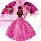 Painel De Festa Redondo 1,50x1,50 - Princesa com Flores Pink 155 Painel De Festa Redondo 1,50x1,50 - Princesa com Flores Pink 155